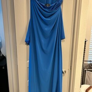 Lulu's Strapless Blue Dress w/ neck scarf